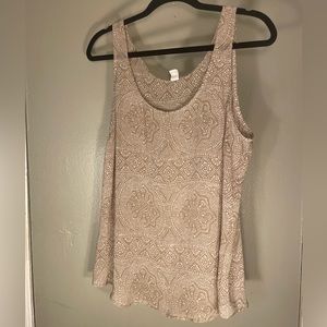 Old Navy Beige Chiffon Tank with White Mandala Pattern